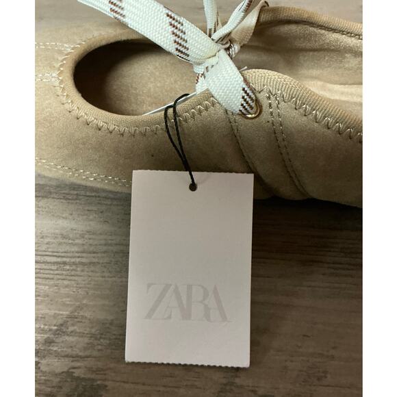 ZARA Split Leather Lace-Up Ballet Flats Women’s Size 9 - Picture 9 of 10